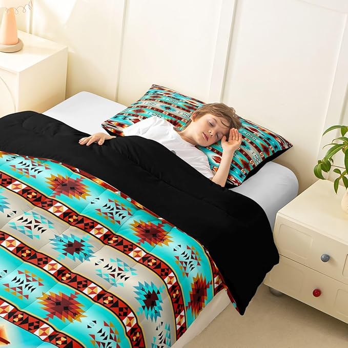 Erosebridal Southwestern Comforter Set Twin Bohemian Geometric Quilt,Ethnic Tribal Arrow Bedding Set Western Duvet Insert,Country Decor Western Room Decor for Bedroom Western Bedroom Decor Teal