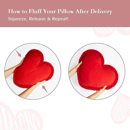 AELS Heart Shaped Pillow, Set of 2, Heart Decorative Throw Pillows, Soft Velvet Love Pillows with Faux Fur Fringe, 20 & 16 Inches, Cute Valentines Day Decorations, Wedding Decor, Red