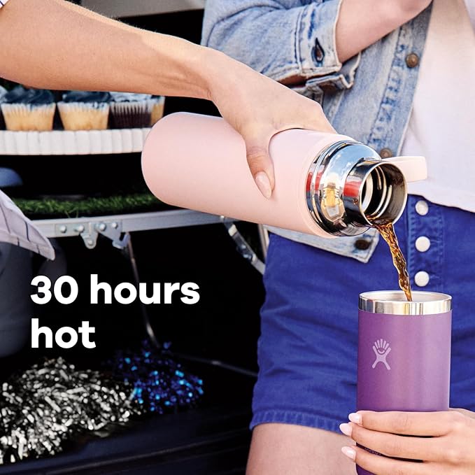 Hydro Flask Hot Flask & Cup – Insulated Stainless Steel, Hot Drink Travel Container for Coffee 36 Oz Beachplum Purple