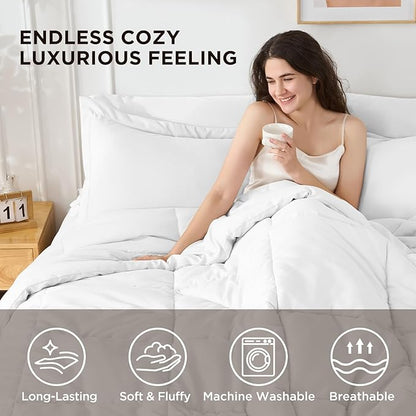 7 Pieces Full Comforter Set - Utral Soft Microfiber Bedding Set, Thick Duvet Insert Bed in a Bag Without Rustling Noise for All Season, White (82"x86")