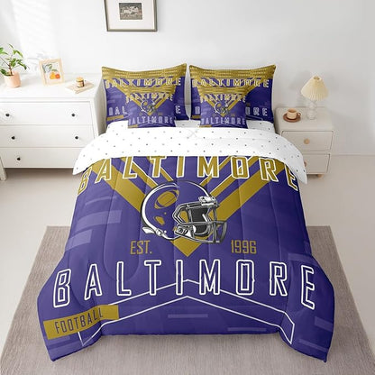 Feelyou Football 7 Pieces Comforter Sets Queen Size Bedding Set for Boys Kids Teen Sports Theme Football City Bed in a Bag with Comforter, Sheets, Pillowcases & Cushion Cover