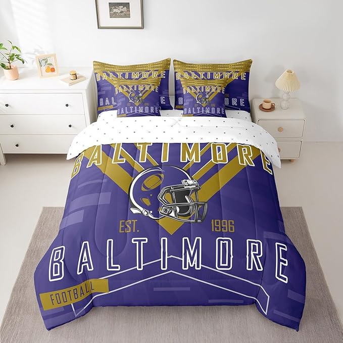 Feelyou Football 7 Pieces Comforter Sets Twin Size Bedding Set for Boys Kids Teen Sports Theme Football City Bed in a Bag with Comforter, Sheets, Pillowcases & Cushion Cover
