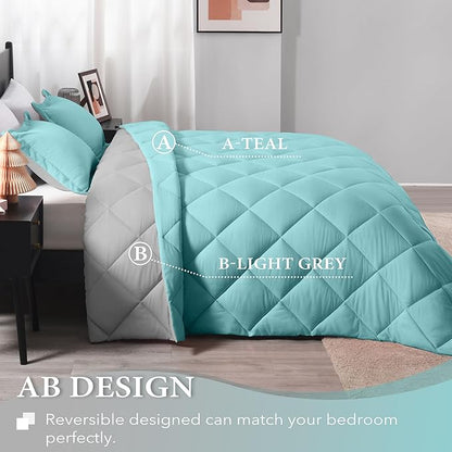 downluxe California King Comforter Set - Teal and Gary Cal King Comforter Set, Soft Bedding Sets for All Seasons - 3 Pieces - 1 Comforter (104"x96") and 2 Pillow Shams(20"x36")
