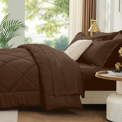 FUANNA 7 Pieces Full Size Comforter Sets, All Season Bedding Sets Full Size, Luxury Soft Bed in a Bag with Comforter, Flat Sheet, Fitted Sheet, Pillowcases & Pillow Shams, Dark Brown