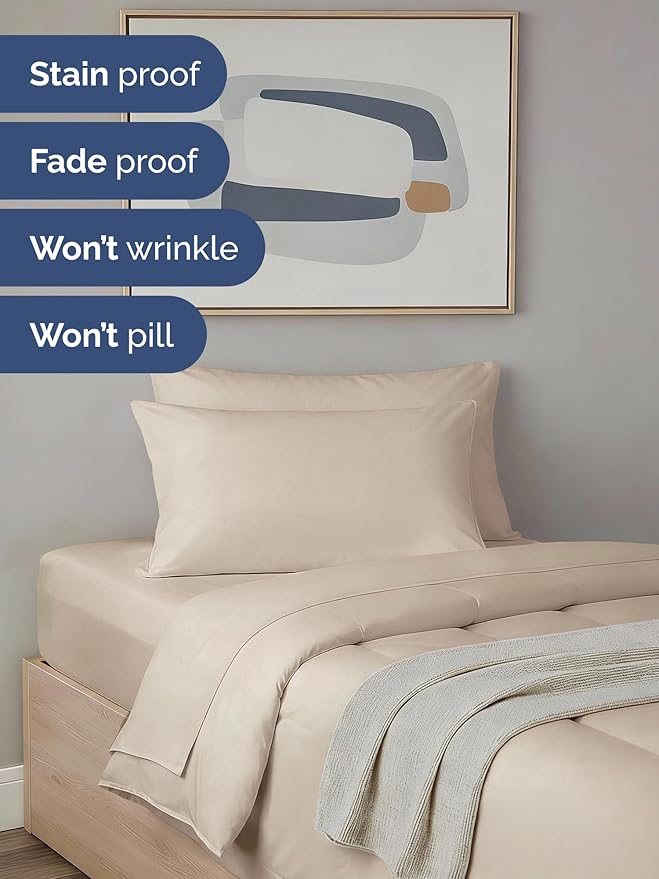 Twin Comforter Set - 5 Piece Bed in a Bag Twin Size Bed Set - Down Alternative Comforter, Flat Sheet, Fitted Sheet, Pillowcase & Sham for All Seasons - Ultra Soft, Cozy, Comfy and Breathable - Wheat