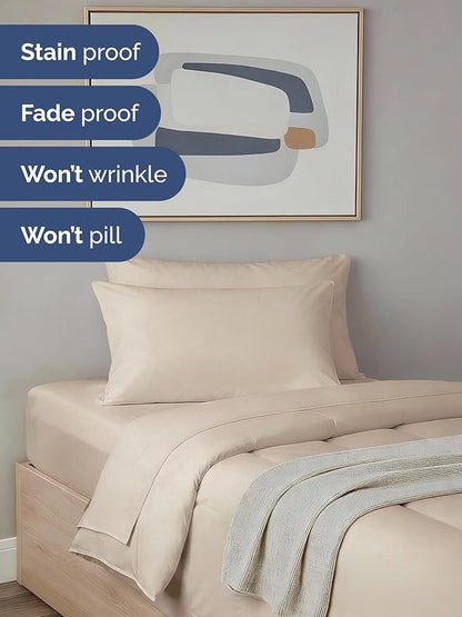 Twin Comforter Set - 5 Piece Bed in a Bag Twin Size Bed Set - Down Alternative Comforter, Flat Sheet, Fitted Sheet, Pillowcase & Sham for All Seasons - Ultra Soft, Cozy, Comfy and Breathable - Wheat