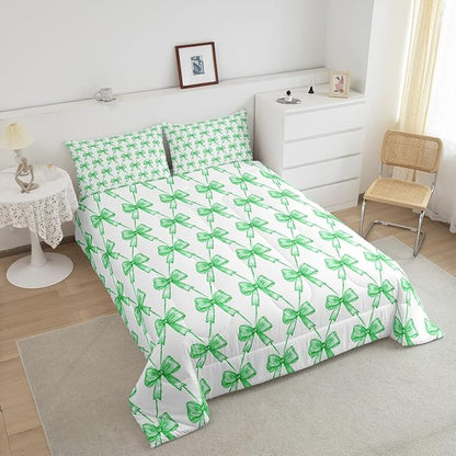 Feelyou Gray Bow Comforter Set King Size Cute Bowknot Bedding Set Boys Girls Bow and Stripes Comforter for Kids Women Men Kawaii Duvet Set 3Pcs
