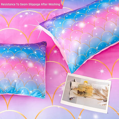 PERFEMET Pink Mermaid Girls Comforter Set Twin Size 6 Pieces Teen Girl Bed in A Bag with Sheets 3D Glitter Rainbow Kids Bedding Sets for Kids Teens (Mermaid Scale, Twin)