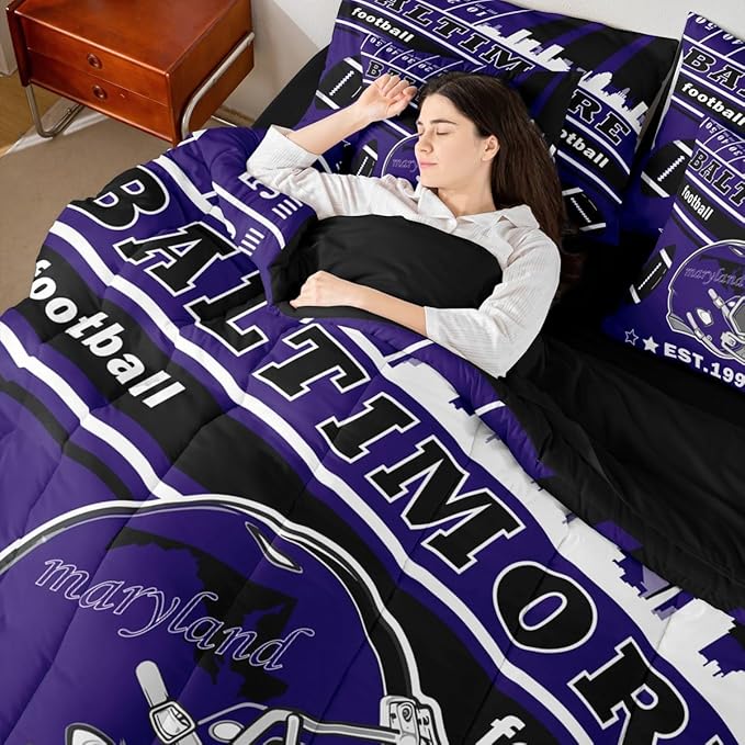 Feelyou Football 7 Pieces Comforter Sets Full Size Kids Rugby Sports Bedding Set for All Season Football City Bed in a Bag with Comforter, Sheets, Pillowcases & Cushion Cover