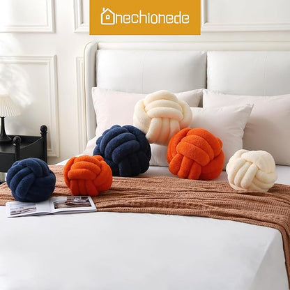 Knot Pillow Ball Plush - Decorative Throw Pillows for Bed Relieve Stress, Round Knot Cushion for Sofa Decor Pet Toy, Orange 8 inch
