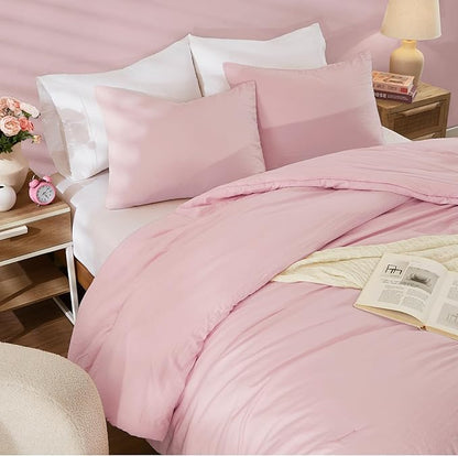 WRENSONGE Queen Comforter Set - 3 Pieces Prewashed Soft Pink Comforter Soft Lightweight for All Seasons,Down Alternative Comforters Queen Size with 2 Pillow Shams