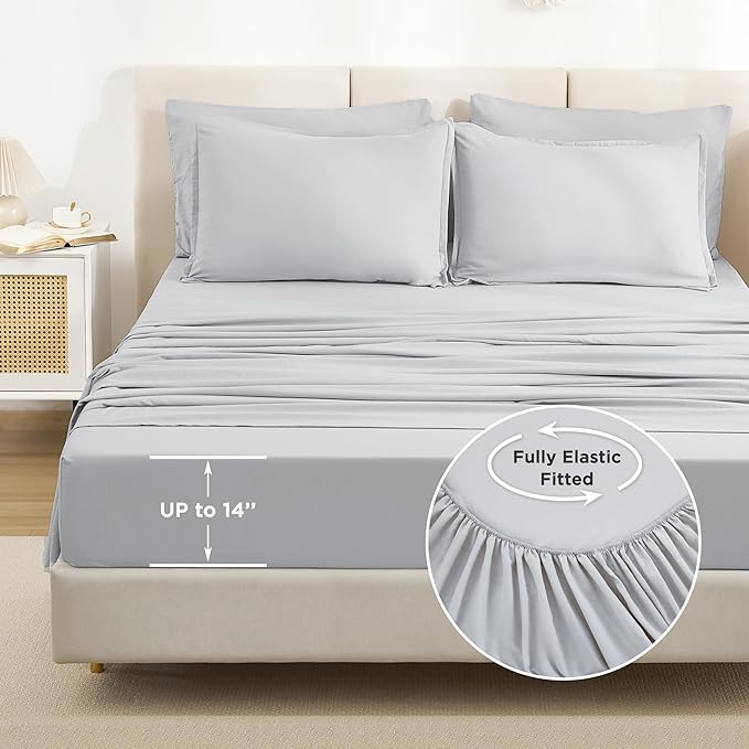 Litanika Oversized King Comforter Sets Light Grey - 7 Pieces Bed in a Bag Oversized King Bedding Comforter Sets, Solid Lightweight Bed Set with Comforter, Sheets, Pillowcases & Shams