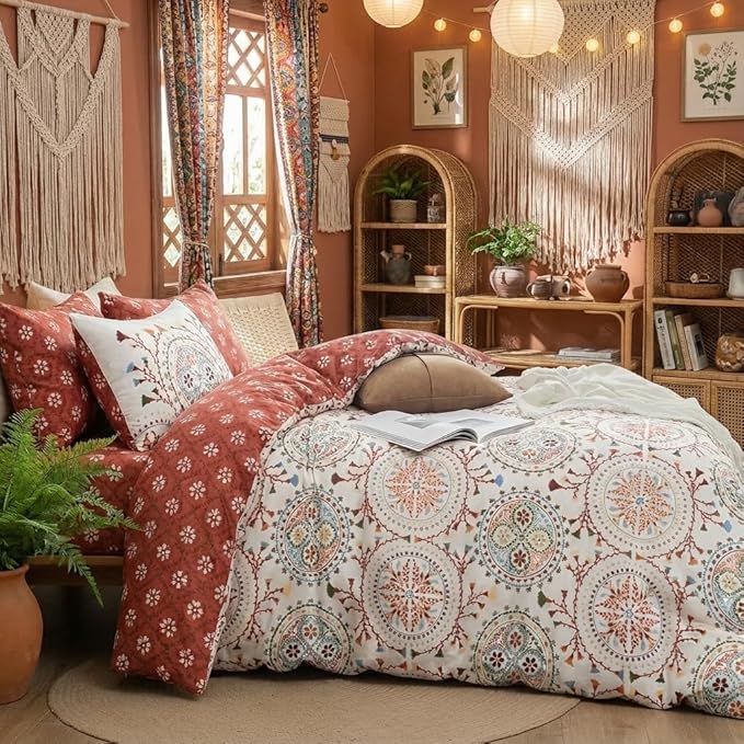 Nayoroom Boho Comforter Set Queen Size Reversible Bohemian Medallion Paisley Comforter 3 Pieces Soft Lightweight Southwestern Aesthetic Bedding Set for All Seasons