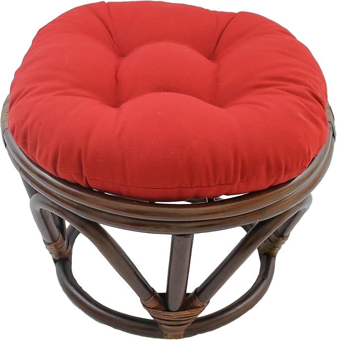 Blazing Needles Solid Twill Round Footstool Cushion, 18", Red