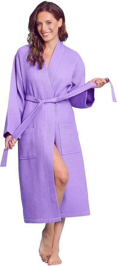 Luxurious Bathrobe for Women - Soft & Absorbent - Lightweigh & Comfort - Long & Kimono - Waffle & Cotton - Hotel/Spa Robe