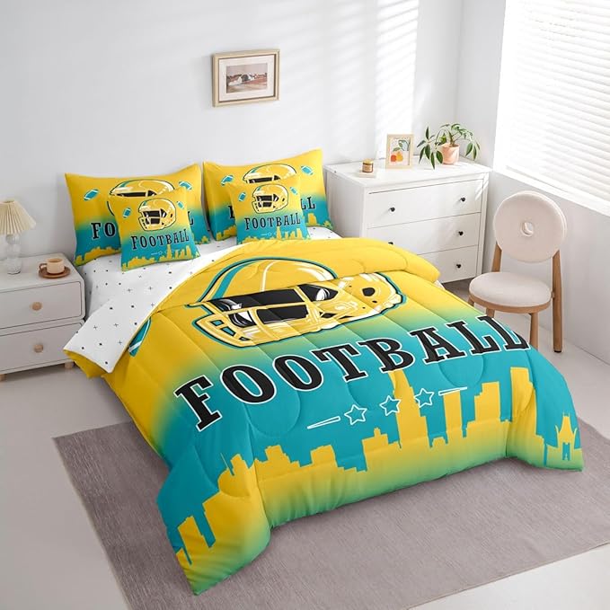 Erosebridal Football Bed in A Bag Football Fans Comforter Set with Sheets American Rugby Sports 7 Piece Bedding Set Full Size for Kids Boys Girls Teen,Ball Competitive Games Bed Set