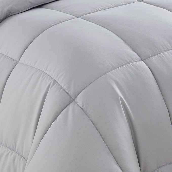 Sweet Home Collection 7 Piece Comforter Set Bag Solid Color All Season Soft Down Alternative Blanket & Luxurious Microfiber Bed Sheets, Silver, Twin XL