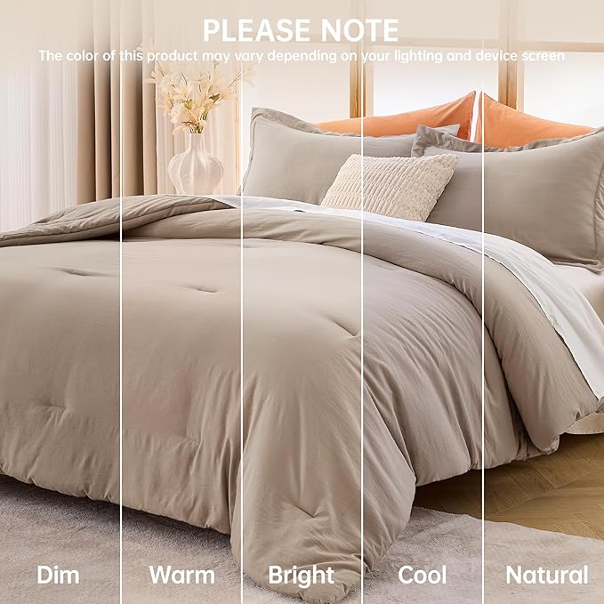 MUXHOMO Full Comforter Sets, All Season Ultra Soft Down Alternative Bedding - 3 Piece Lightweight Bed Set Includes 1 Comforter (82"x86") and 2 Pillow Shams (20"x26"), Dark Linen