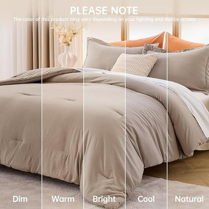 MUXHOMO Full Comforter Sets, All Season Ultra Soft Down Alternative Bedding - 3 Piece Lightweight Bed Set Includes 1 Comforter (82"x86") and 2 Pillow Shams (20"x26"), Dark Linen