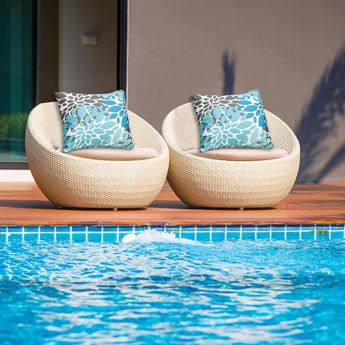JMGBird Water-Resistant Outdoor Pillows Set of 2, 18x18 inch Durable Sky Blue Mandala Pattern Throw Pillows with Inserts for Patio Furniture