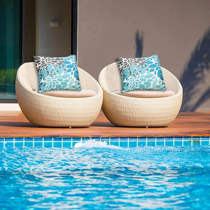 JMGBird Water-Resistant Outdoor Pillows Set of 2, 18x18 inch Durable Sky Blue Mandala Pattern Throw Pillows with Inserts for Patio Furniture