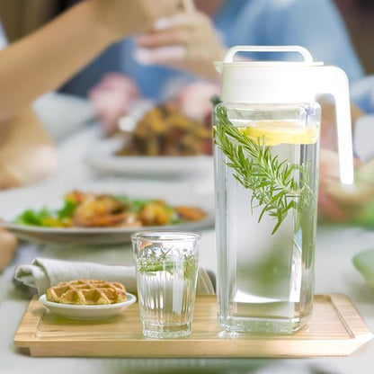 Lustroware TwistServe Airtight Pitcher - 2.1L (70oz), Heat Resistant, BPA-Free SAN Plastic, Screw-On Lid, Space-Saving, Made in Japan - White