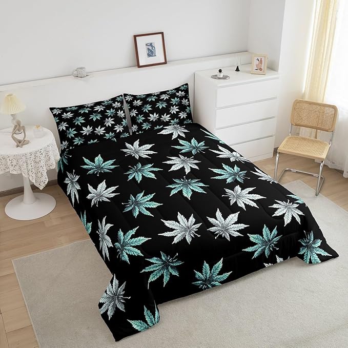 Erosebridal Turquoise Leaves Comforter Set Toddler, Leaves Bedding for Kids Boys Girls,Tropical Botanical Down Comforter,Exotic Plant Bedding Comforter Sets