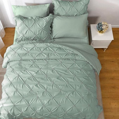 JOLLYVOGUE King Size Comforter Set 7 Pieces, Green Bed in a Bag Comforter Set for Bedroom, Beddding Sets with Comforter, Sheets,Ruffled Shams & Pillowcases