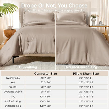 MUXHOMO Queen Comforter Set, All Season Ultra Soft Down Alternative Bedding - 3 Piece Lightweight Bed Set Includes 1 Comforter (90"x90") and 2 Pillow Shams (20"x26"), Dark Linen
