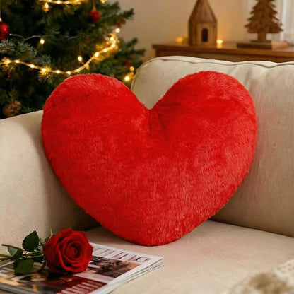 Nydotd Heart Pillows Cute Fuzzy Throw Pillow Red Love Heart Shaped Decorate Pillows for Bed Livingroom Sofa Gifts Home Decor Cushion Small 11.8" x 10"