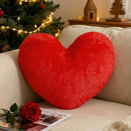 Nydotd Heart Pillows Cute Fuzzy Throw Pillow Red Love Heart Shaped Decorate Pillows for Bed Livingroom Sofa Gifts Home Decor Cushion Small 11.8" x 10"