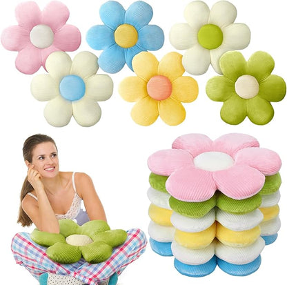 Sratte 6 Pcs Flower Pillows Flower Shaped Throw Pillows Cute Daisy Pillow Seating Cushions for Adults Reading Leisure Home Bedroom Sofa Chair Couch Decor(Elegant Color,16 Inch)