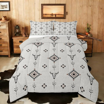 Erosebridal Western Aztec Comforter Set King Size, Boho Farmhouse Bedding Set for Kids Boys Teens Ethnic Southwest Bull Skull Cow Quilt American Native Southwestern Duvet Insert Bedroom Decor