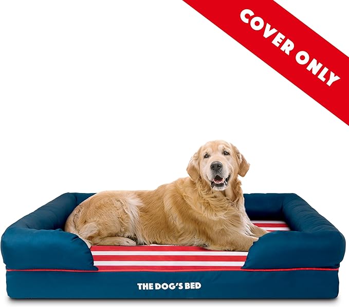The Dog’s Bed Replacement Outer Cover, Oxford Fabric, Blue with Red Trim & USA Center Flag, XL