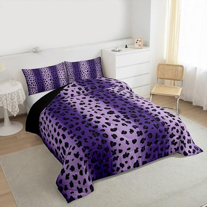 Erosebridal Leopard Print Twin Comforter Set for Kids Boys Girls,African Cheetah Print Bedding Set,Farmhouse Rustic Duvet Insert,Ombre Purple Bed Set for All Season