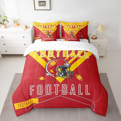 Feelyou Football 7 Pieces Comforter Sets Queen Size Rugby Sports Bedding Set for Boys Kids Teen Sports Theme Bed in a Bag with Comforter, Sheets, Pillowcases & Cushion Cover