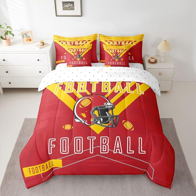 Feelyou Football 7 Pieces Comforter Sets Full Size Bedding Set for Boys Kids Teen Sports Theme Football City Bed in a Bag with Comforter, Sheets, Pillowcases & Cushion Cover
