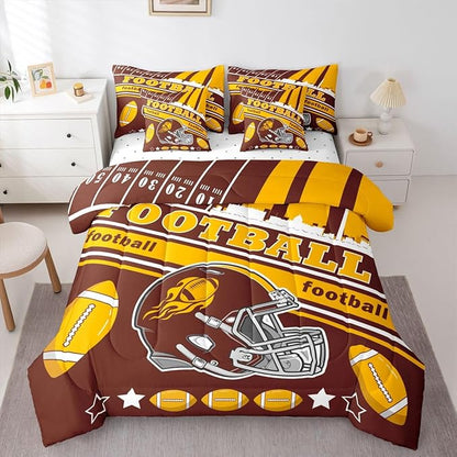 Feelyou Football 7 Pieces Comforter Sets Queen Size Kids Rugby Sports Bedding Set for All Season Football City Bed in a Bag with Comforter, Sheets, Pillowcases & Cushion Cover