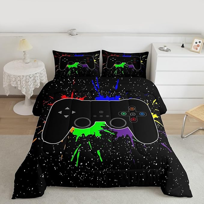 Erosebridal Twin Bedding Set,Gaming Comforter Sets for Boys Gamer Bedding Sets for Boys,Toddler Bedding Gaming Bed Kids Comforter Sets,Watercolor