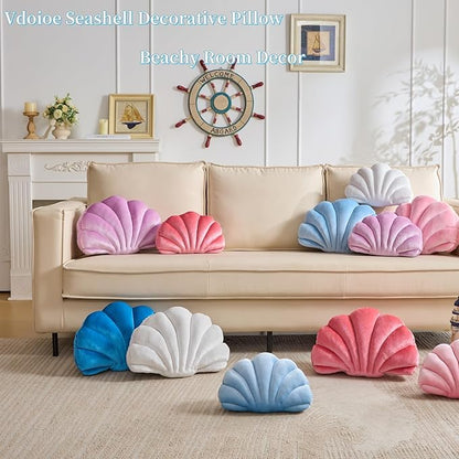 Shell Pillow，Seashell Decorative Pillow Light Blue Seashell Shaped Throw Pillows Decorative Coastal Throw Pillows Beachy Room Decor Cute Beach Throw Pillows for Couch Bed Home Decor