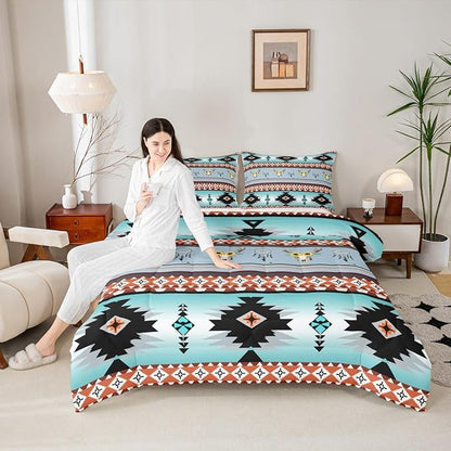 Erosebridal Western Boho Bedding Sets Twin,Longhorn Cow Dream Catchers Quilt Southwestern Comforter Set,Ethnic Tribe Arrow Aztec Duvet Insert Exotic Sunflower Bull Skull Bohemian Decor