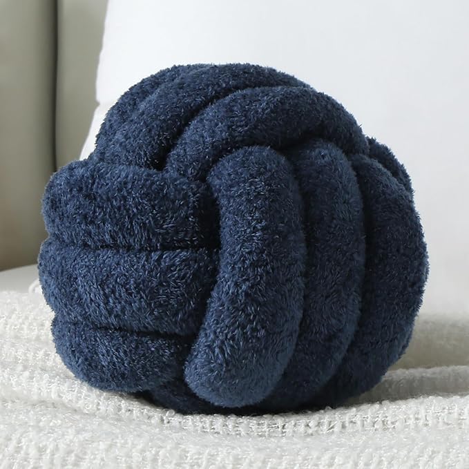 Knot Pillow - Throw Pillows Room Décor Couch Pillow for Living Room Relieve Stress, Decorative Pillows Round Knot Cushion Pet Toy, Navy 8 Inch