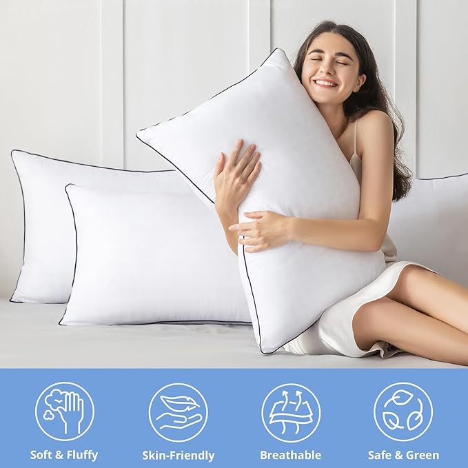 JOLLYVOGUE King Size Pillows Set of 2, Hotel Collection Bed Pillows for Side, Back, and Stomach Sleepers, Fluffy and Supportive, Down Alternative Microfiber Filled Pillows, 2 Pack