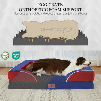 Comfort Expression Orthopedic Dog Bed for Large Dogs 36x27 Inch, Waterproof Egg Crate Foam Large Pet Bed with Removable Bolsters, Dog Couch with Washable Cover & Non-Slip Bottom, Classic Tri-Color