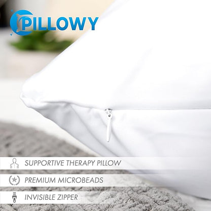 PILLOWY 20" x 20" Throw Pillow - White: 1 PCS Luxurious Premium Microbead Pillow with 85/15 Nylon/Spandex Fabric. Forever Fluffy, Outstanding Beauty & Support. Silky, Soft & Beyond Comfortable