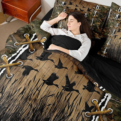 Erosebridal Duck Camo Bed in a Bag Queen Comforter Set 7-Piece | Wild Duck Bedding Sets Mens Fall Leaves Camo Comforter and Sheet Set, Woodland Animals Farmhouse Room Decor,Hunting Rustic Cabin Decor
