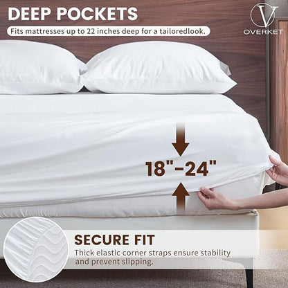 100% Linen Sheet Set Cal King Size Extra Deep Pocket Fits 18-24 Inch Mattress, Breathable & Soft, Smooth 6-Piece Set for Thick Mattresses Hotel Luxury Bedding（Cal King, White）