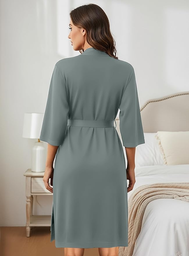 NY Threads Women's Robe Long Knit Bathrobe 3/4 Sleeves Soft Kimono Lightweight Loungewear