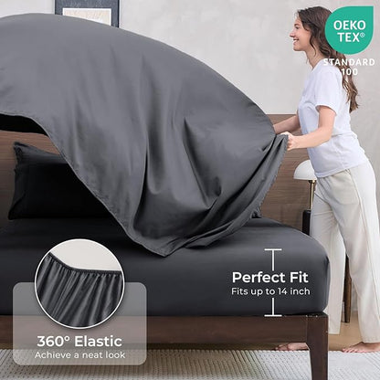 HEVUMYI Twin Comforter Set - 5-Piece All Season Bed in a Bag Twin, Ultra Soft Bedding Set with Comforter, Flat Sheet, Fitted Sheet, Pillowcases, Pillow Shams, Dark Grey