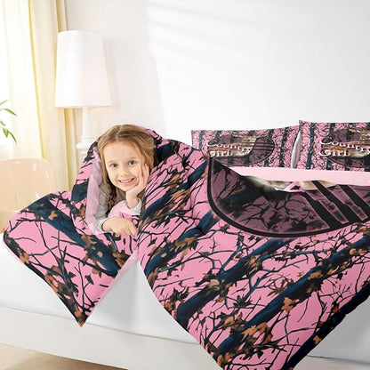 Erosebridal Hunting Deer Twin Comforter Set,Pink Camo Rustic Bedding Sets for Girls Boys Kids,Cabin Lodge Farmhouse Quilt Bed Set,Camouflage Hunter Room Decor with 1 Pillowcase,Lightweight